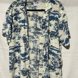 Old Navy Blue and White Hawaiian Shirt